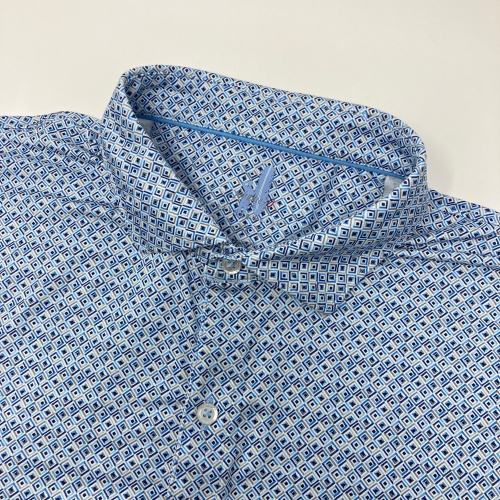 Johnnie O Featherweight Polo Shirt Mens XL Blue All Over Print Short Sleeve UPF